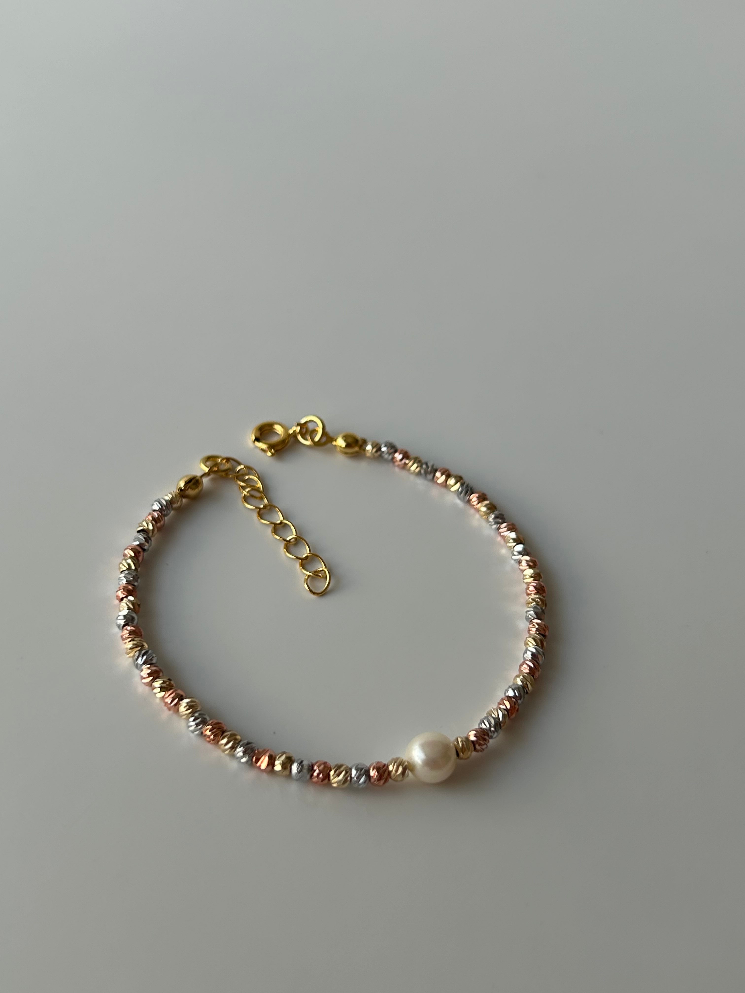 Çelik İncili Gold/Silver/Rose 3 mm Dorika Bileklik